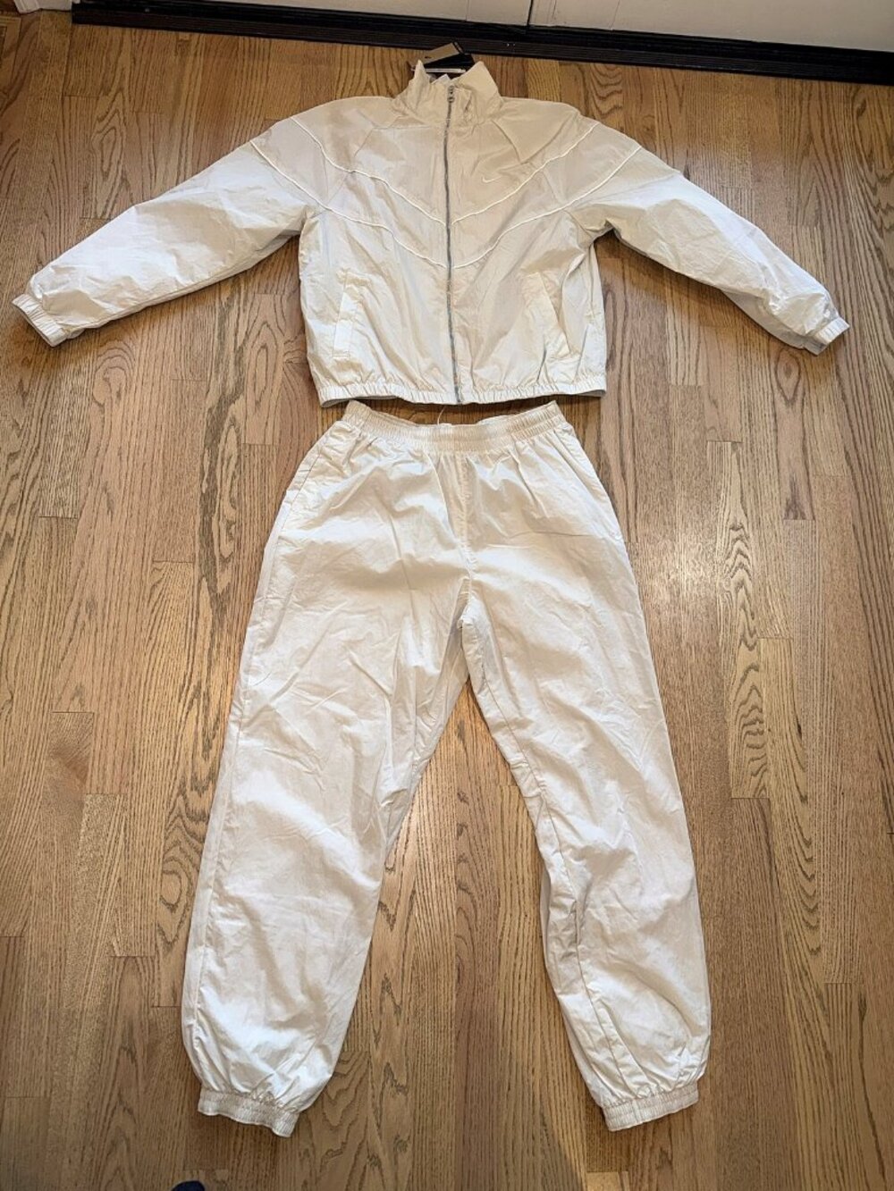 NWT Nike Sportswear Cream Woven Oversized Track Jacket and Pants Set Women's M